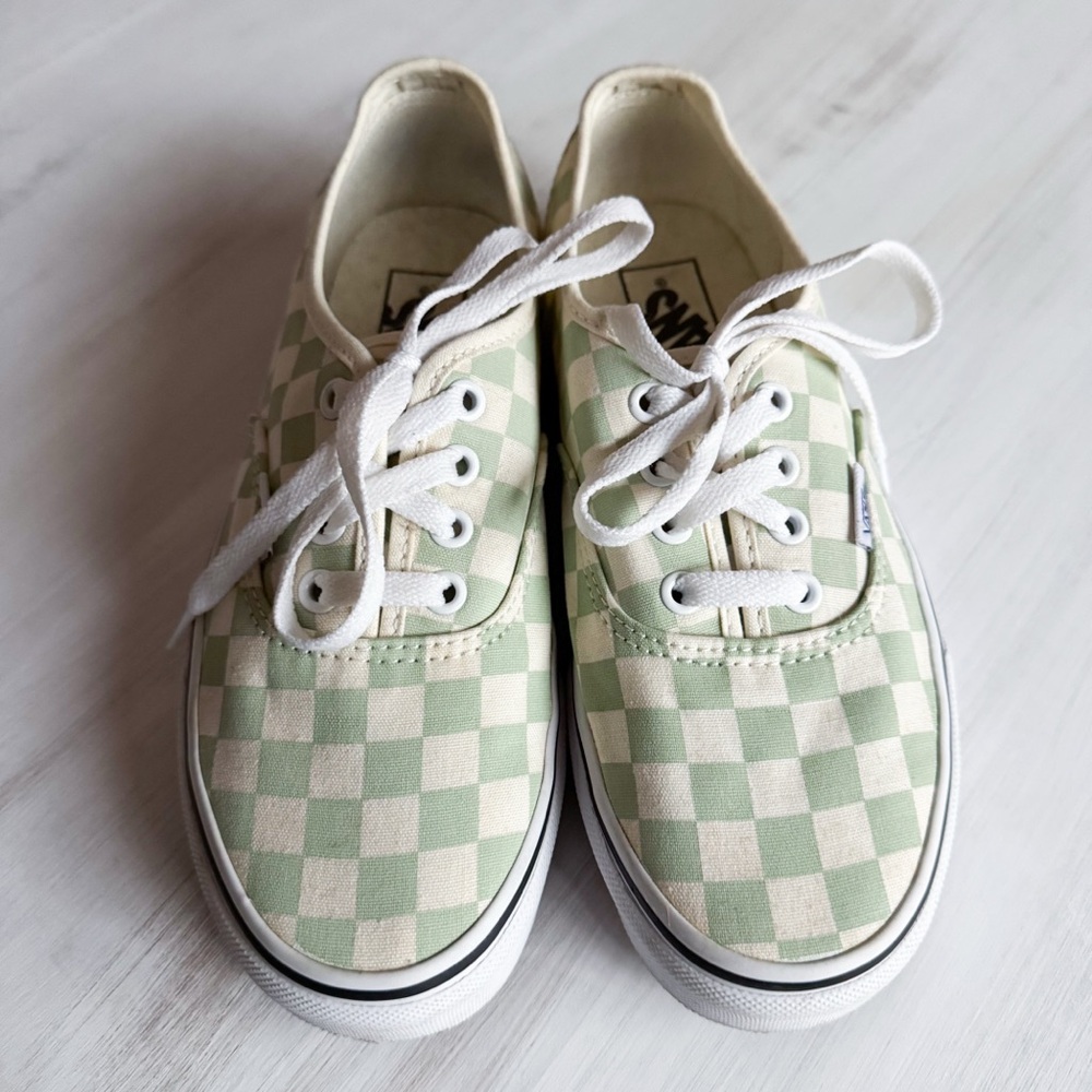 Vans light green checkered shoes (size 7)